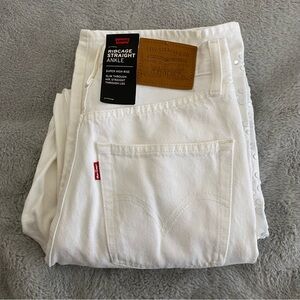 Levis Women Ribcage Straight Ankle Super High Rise Jeans Studded 25x27 White